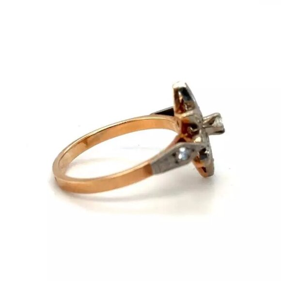 Antique Vintage Russian USSR Solid 14K Rose Pink White Gold Diamond Cluster Ring - Picture 10 of 15